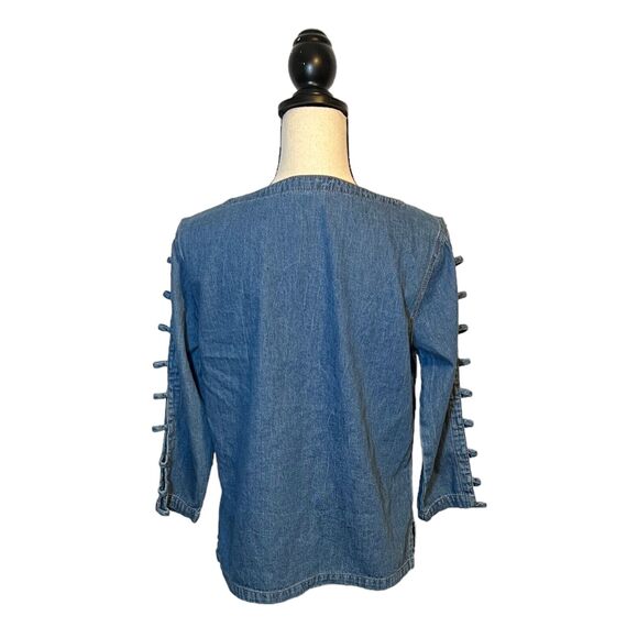 C.M.C By Color Me Cotton Women Long Sleeve Denim Top Cut Out Sleeve Small - Picture 4 of 6